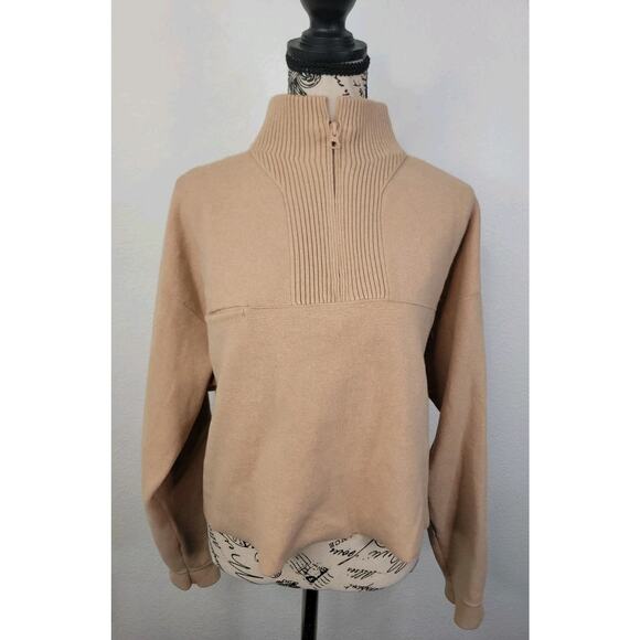 LUNYA Sweater Womens Sz Small Tan Crop Cozy Cotton Silk Pullover - Picture 2 of 11
